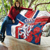 Folded Czech Republic themed quilt blanket with red, white, and blue flag and lion design