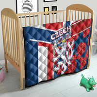 Baby quilt blanket with Czech Republic flag design, lion crest, and red rose details