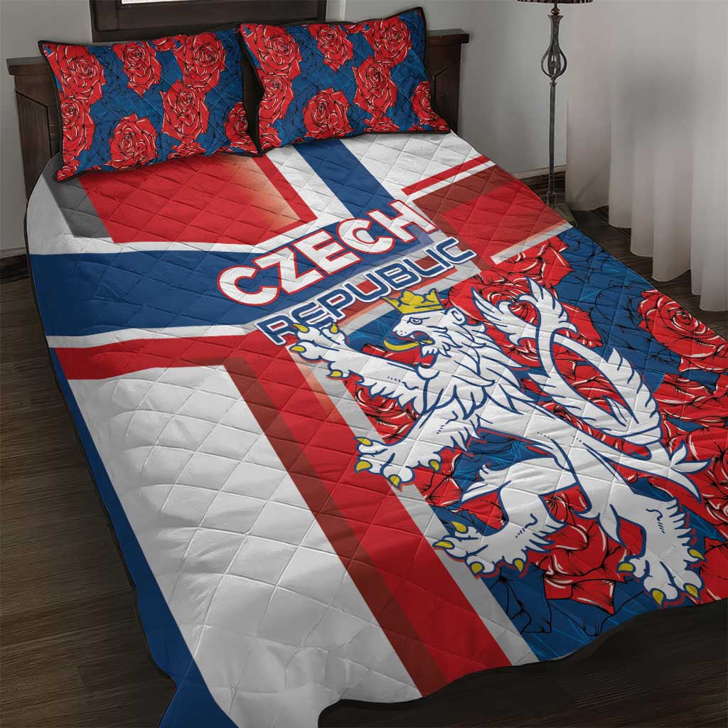 Czech Republic Quilt Bed Set Czechia Lion Rosa Pattern - Wonder Print Shop