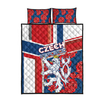 Lion and roses quilt bed set, red/blue/white, with two matching rose pillows