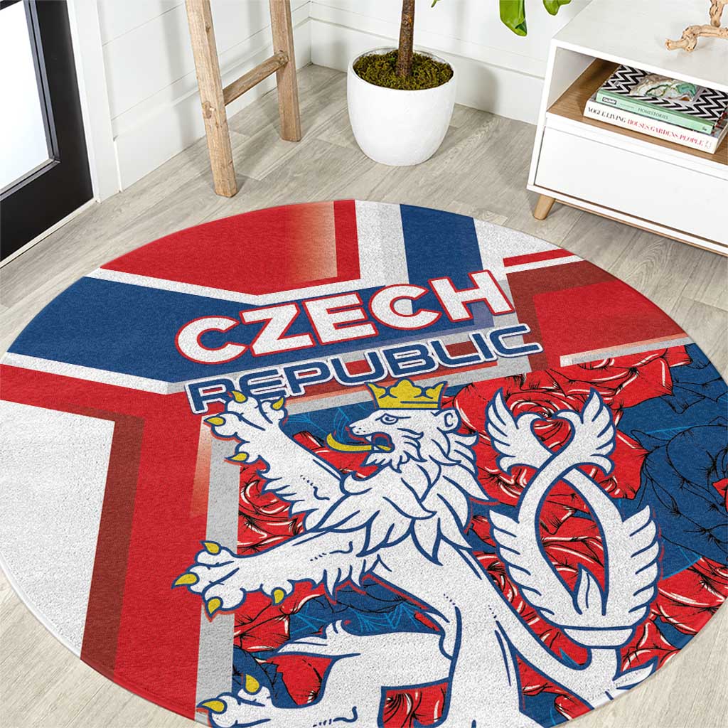 Czech Republic Round Carpet Czechia Lion Rosa Pattern