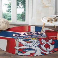 Round area rug with red and blue flag stripes and white lion emblem; CZECH REPUBLIC text