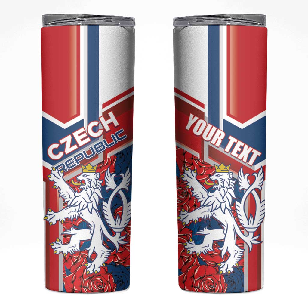 Personalised Czech Republic Skinny Tumbler Czechia Lion Rosa Pattern - Wonder Print Shop