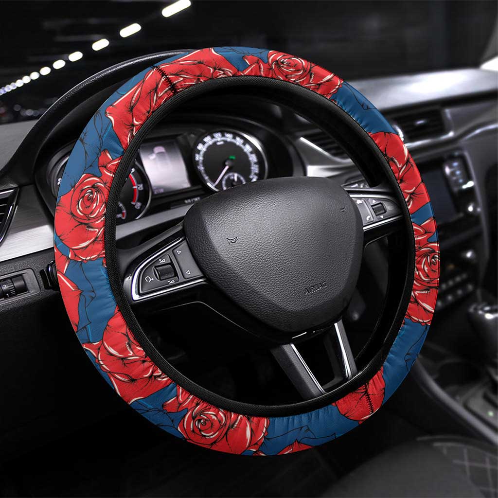 Czech Republic Steering Wheel Cover Czechia Lion Rosa Pattern - Wonder Print Shop