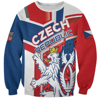 Unisex sweatshirt with Czech flag panel and lion graphic, red blue white, crew neck