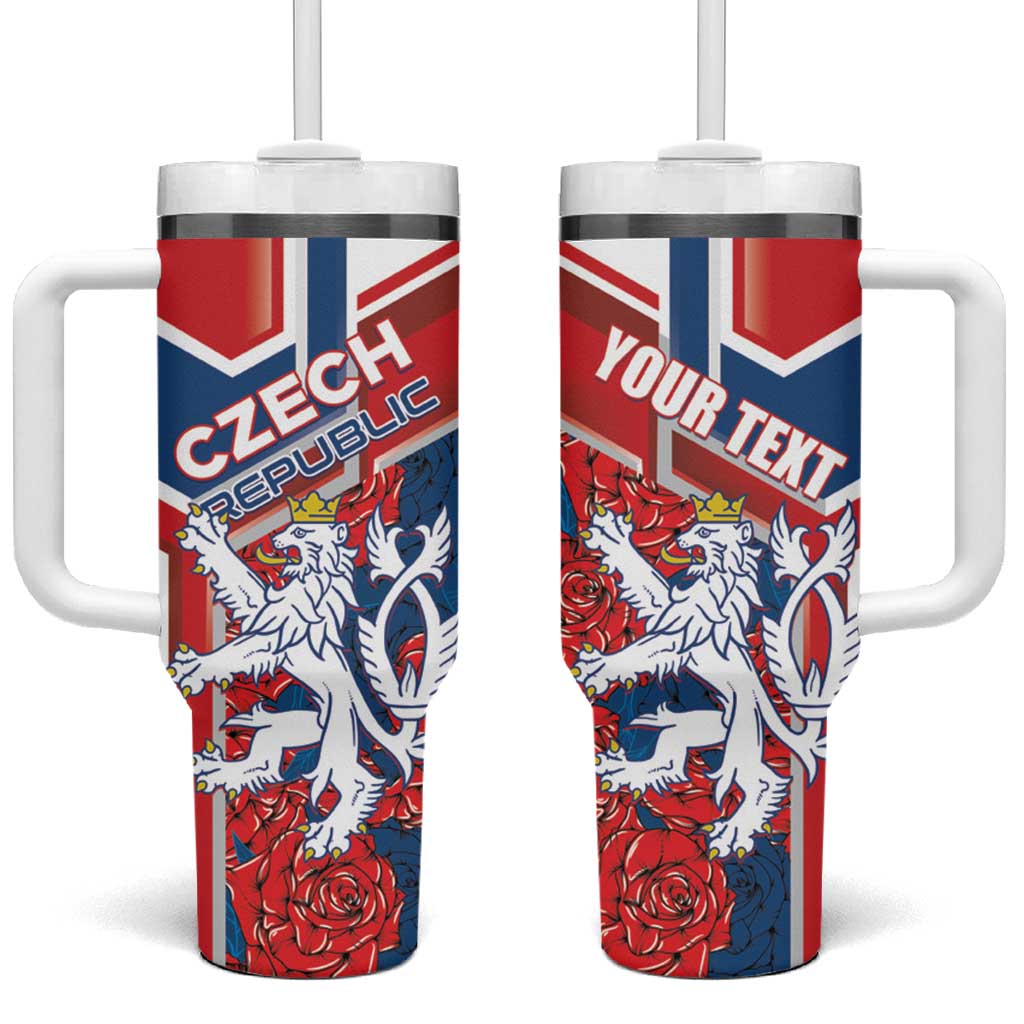 Personalized red, blue, and white Czech Republic tumbler with handle and straw