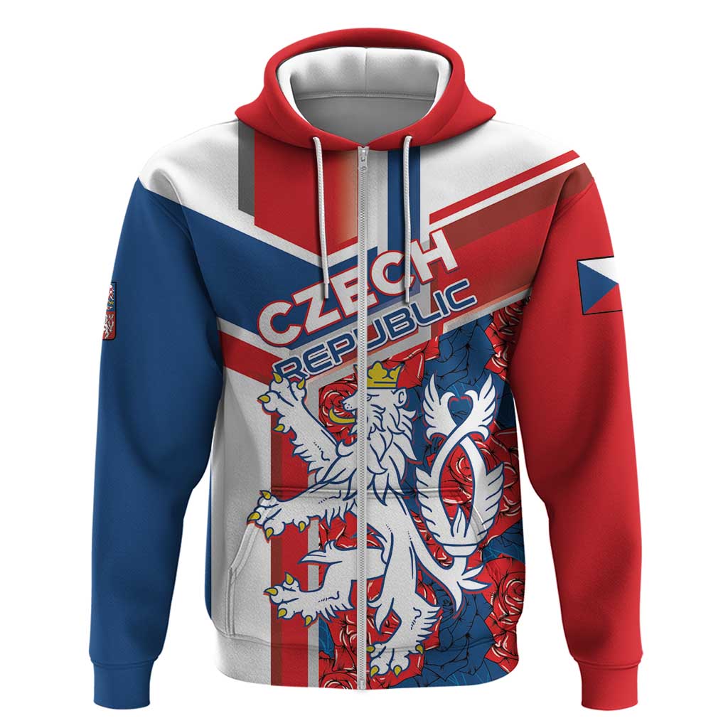 Personalised Czech Republic Zip Hoodie Czechia Lion Rosa Pattern - Wonder Print Shop