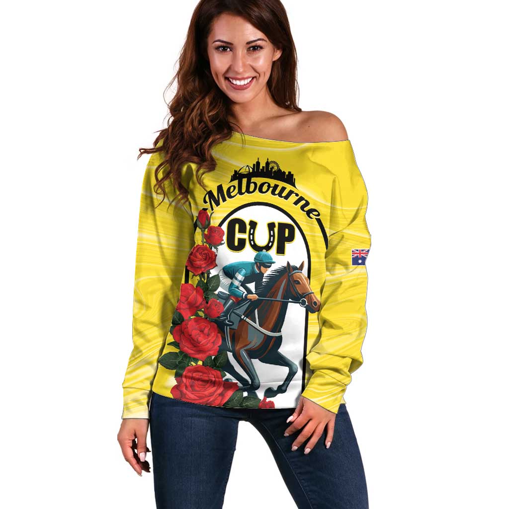 Personalised Melbourne Horse Racing Off Shoulder Sweater The Race That Stops The Nation - Wonder Print Shop