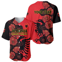 Red baseball jersey set with ALBANIA front and YOUR TEXT back floral print