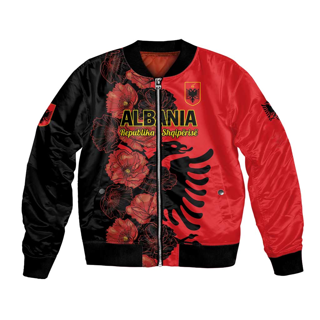 Personalised Albania Eagle Bomber Jacket Red Poppy Flowers - Wonder Print Shop