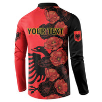 Red and black button-front sweatshirt with "YOUR TEXT" on back and floral eagle