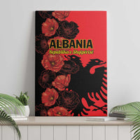 Framed canvas wall art of Albania with red poppies, eagle graphic, and gold title text.