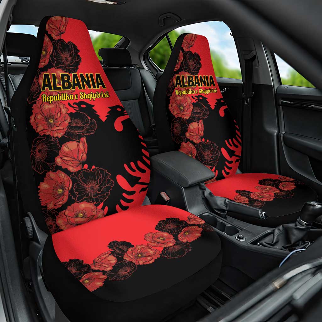 Albania Eagle Car Seat Cover Red Poppy Flowers - Wonder Print Shop