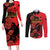 Personalised Albania Eagle Couples Matching Long Sleeve Bodycon Dress and Long Sleeve Button Shirt Red Poppy Flowers - Wonder Print Shop