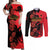 Personalised Albania Eagle Couples Matching Off Shoulder Maxi Dress and Long Sleeve Button Shirt Red Poppy Flowers - Wonder Print Shop