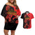 Personalised Albania Eagle Couples Matching Off Shoulder Short Dress and Hawaiian Shirt Red Poppy Flowers - Wonder Print Shop