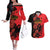 Personalised Albania Eagle Couples Matching Off The Shoulder Long Sleeve Dress and Hawaiian Shirt Red Poppy Flowers - Wonder Print Shop