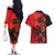 Personalised Albania Eagle Couples Matching Off The Shoulder Long Sleeve Dress and Hawaiian Shirt Red Poppy Flowers - Wonder Print Shop