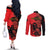 Personalised Albania Eagle Couples Matching Off The Shoulder Long Sleeve Dress and Long Sleeve Button Shirt Red Poppy Flowers