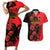 Personalised Albania Eagle Couples Matching Short Sleeve Bodycon Dress and Hawaiian Shirt Red Poppy Flowers - Wonder Print Shop