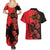 Personalised Albania Eagle Couples Matching Summer Maxi Dress and Hawaiian Shirt Red Poppy Flowers - Wonder Print Shop