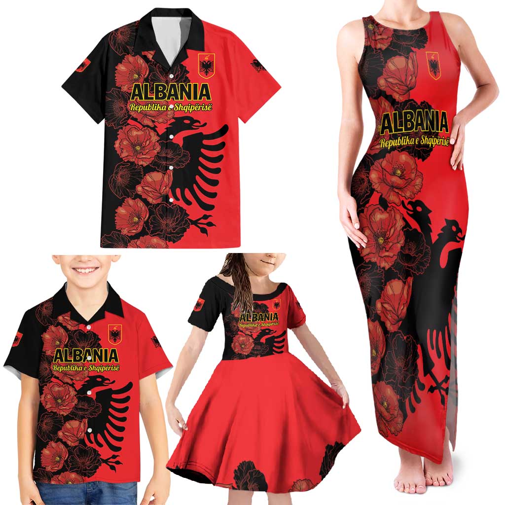 Personalised Albania Eagle Family Matching Tank Maxi Dress and Hawaiian Shirt Red Poppy Flowers - Wonder Print Shop