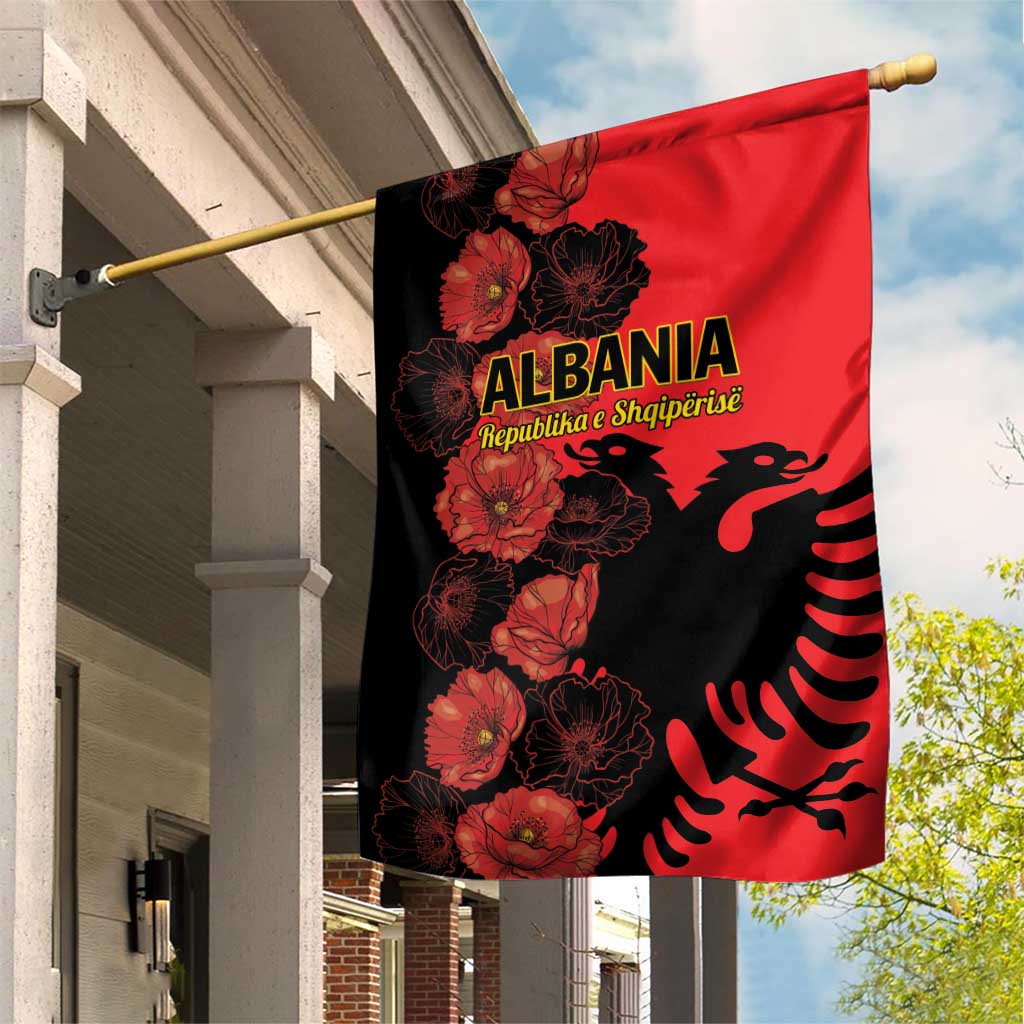 Albania Eagle Garden Flag Red Poppy Flowers - Wonder Print Shop