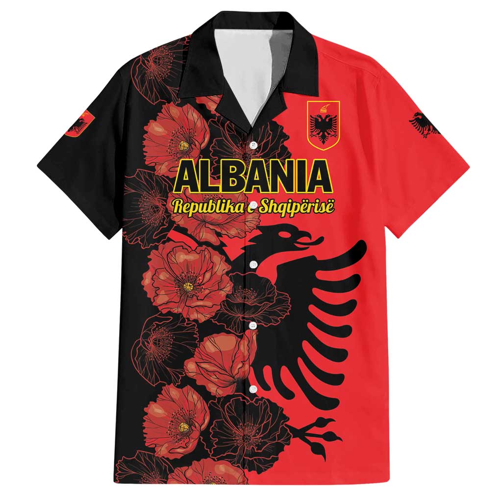 Personalised Albania Eagle Hawaiian Shirt Red Poppy Flowers - Wonder Print Shop