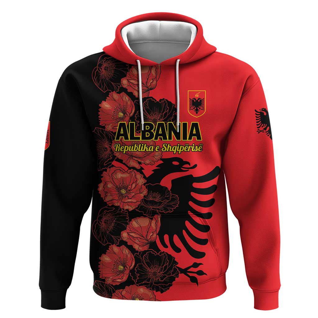 Personalised Albania Eagle Hoodie Red Poppy Flowers - Wonder Print Shop