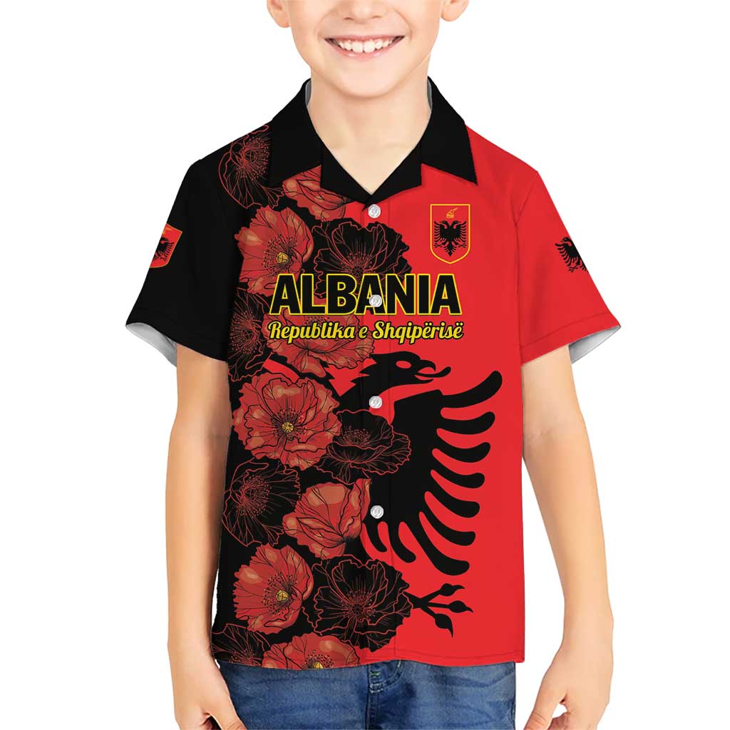 Personalised Albania Eagle Kid Hawaiian Shirt Red Poppy Flowers - Wonder Print Shop