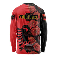 Red long-sleeve shirt back with YOUR TEXT, eagle swirl, and floral pattern