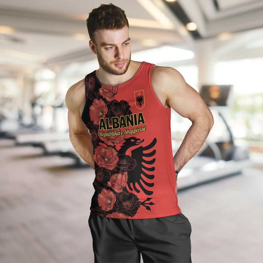 Personalised Albania Eagle Men Tank Top Red Poppy Flowers - Wonder Print Shop