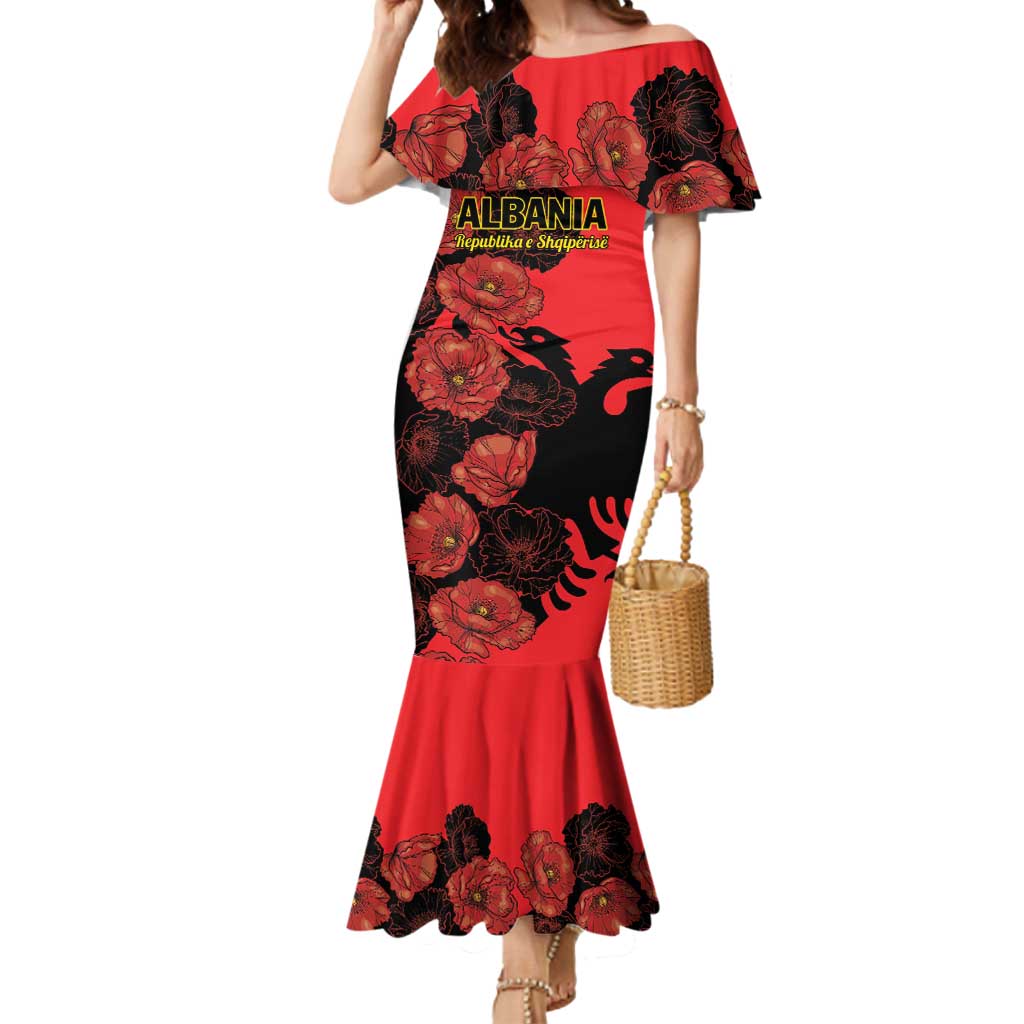 Personalised Albania Eagle Mermaid Dress Red Poppy Flowers - Wonder Print Shop