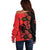 Personalised Albania Eagle Off Shoulder Sweater Red Poppy Flowers - Wonder Print Shop