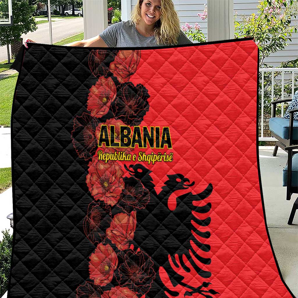 Albania Eagle Quilt Red Poppy Flowers - Wonder Print Shop