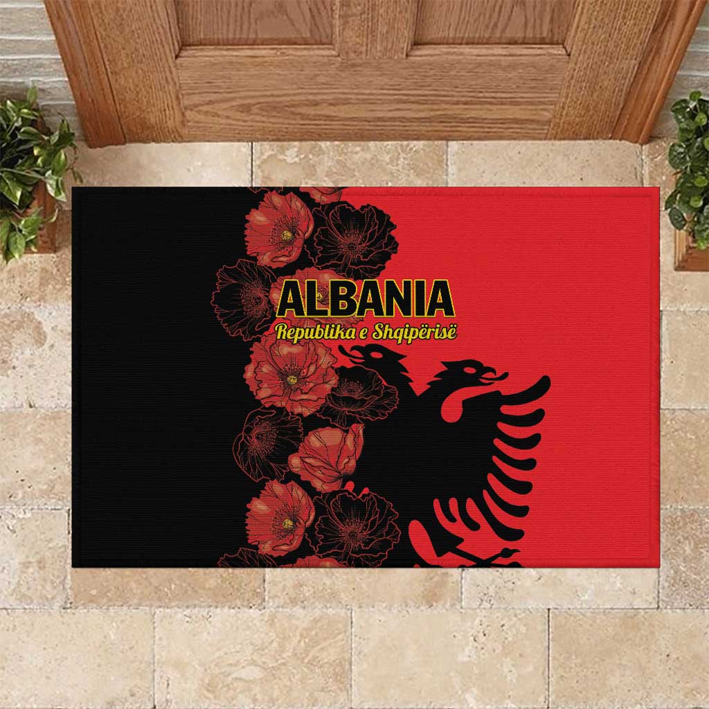 Albania Eagle Rubber Doormat Red Poppy Flowers - Wonder Print Shop