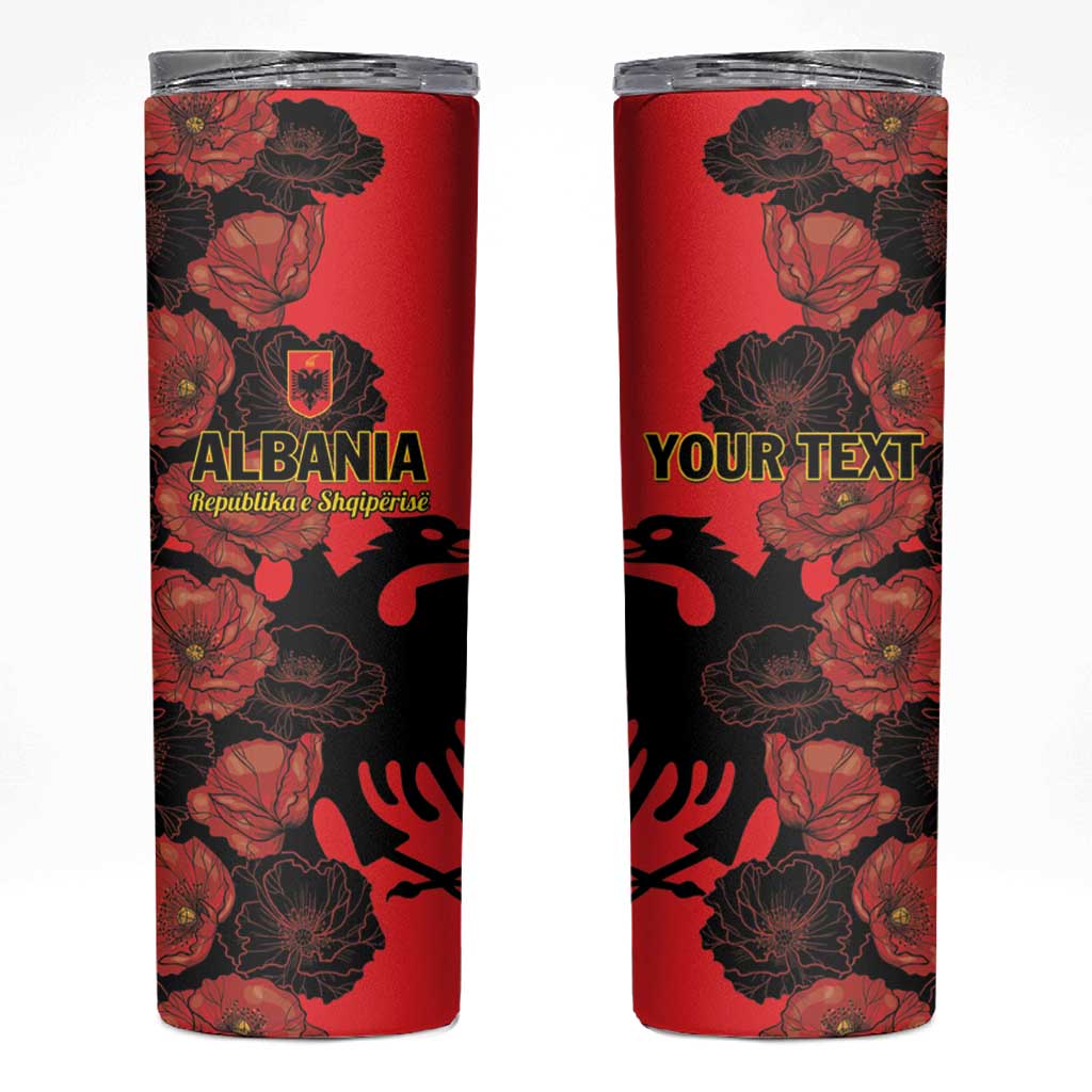 Personalised Albania Eagle Skinny Tumbler Red Poppy Flowers - Wonder Print Shop