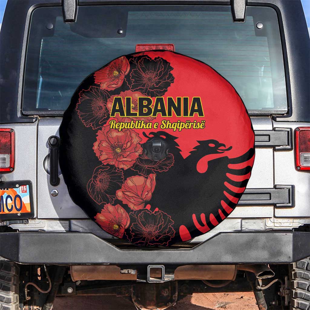 Albania Eagle Spare Tire Cover Red Poppy Flowers - Wonder Print Shop