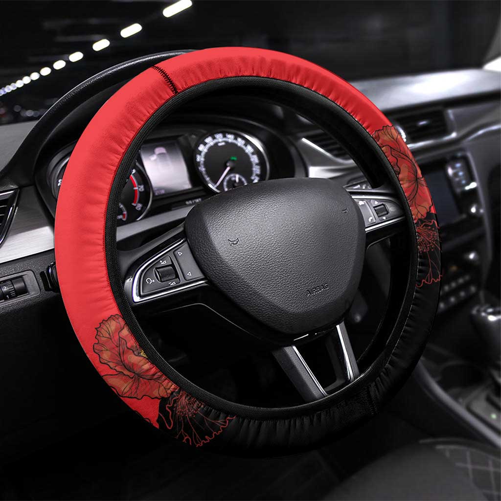 Albania Eagle Steering Wheel Cover Red Poppy Flowers - Wonder Print Shop