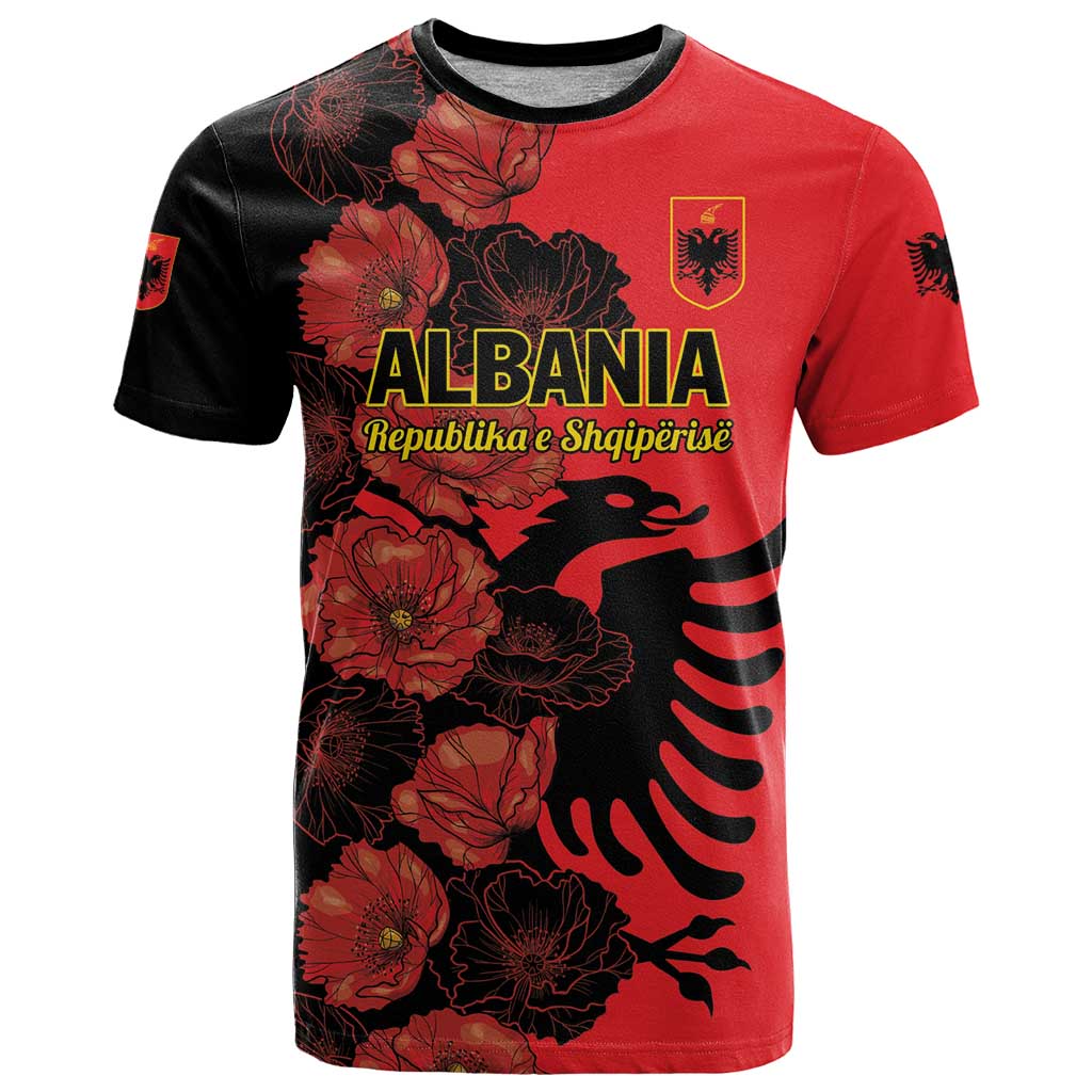 Personalised Albania Eagle T Shirt Red Poppy Flowers - Wonder Print Shop