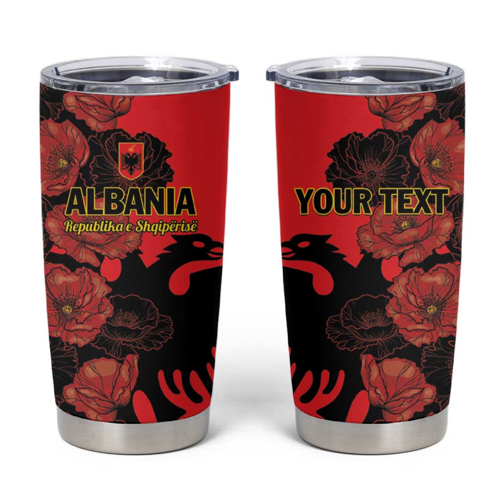 Personalised Albania Eagle Tumbler Cup Red Poppy Flowers - Wonder Print Shop