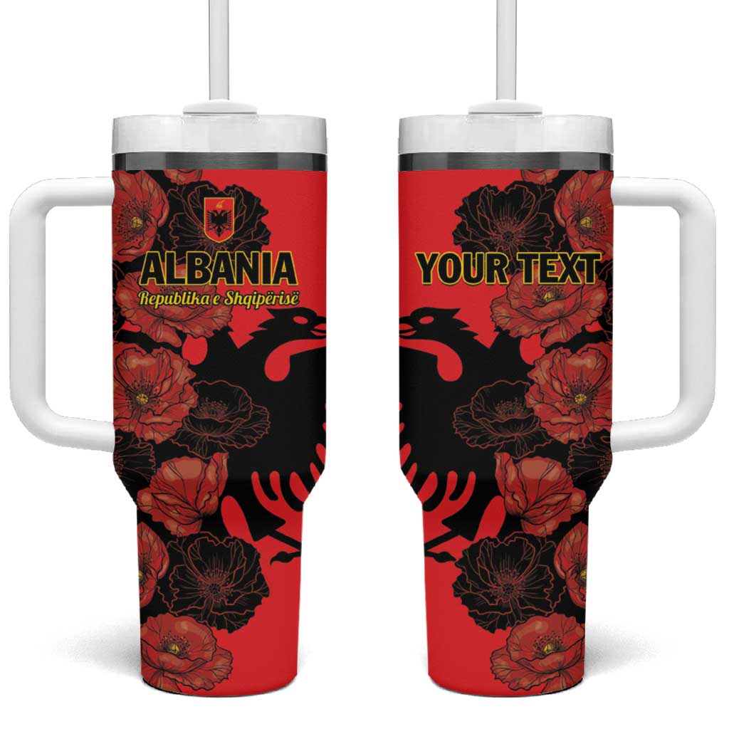 Personalised Albania Eagle Tumbler With Handle Red Poppy Flowers - Wonder Print Shop