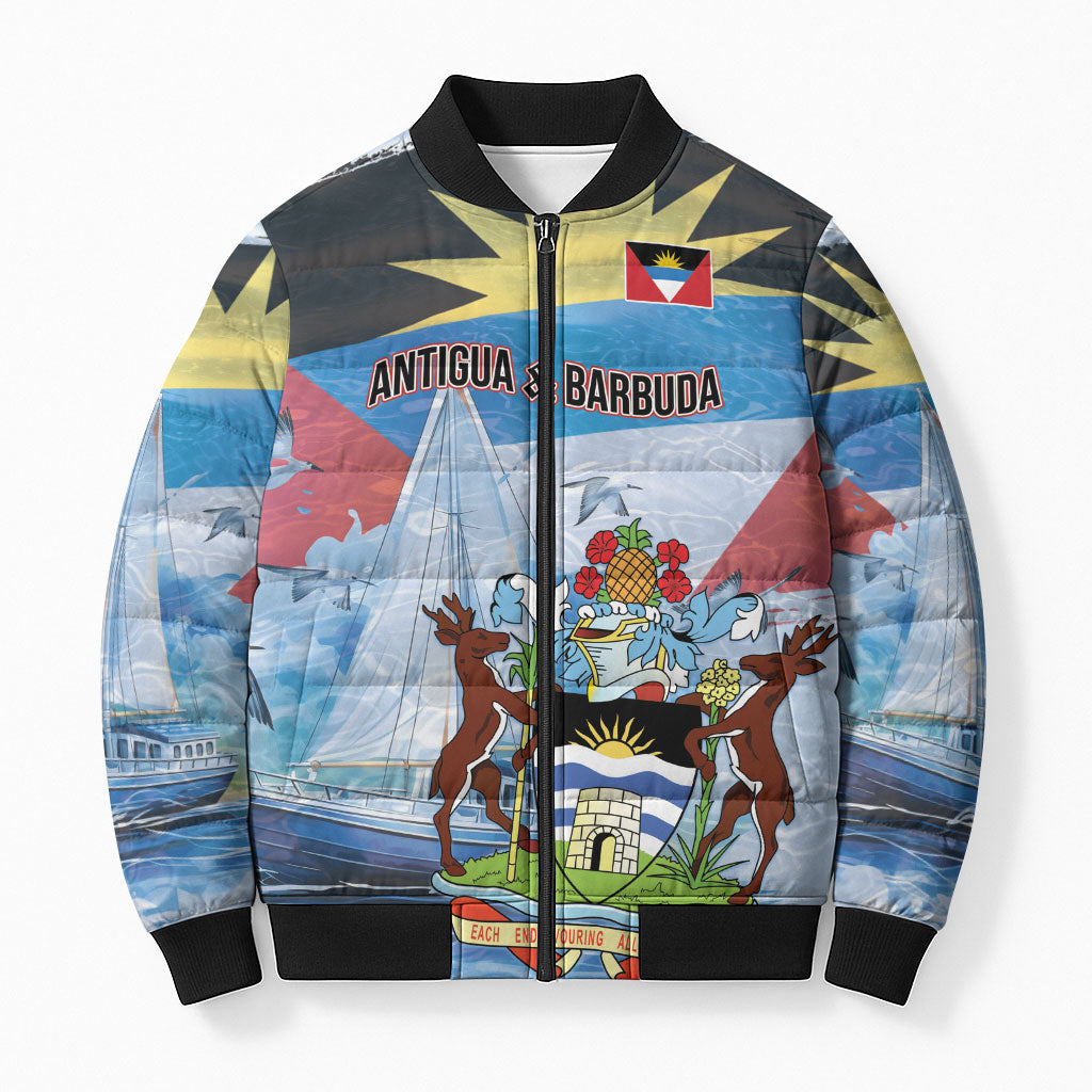 Personalized Antigua and Barbuda Sailing Bomber Puffer Jacket Caribbean Sailing
