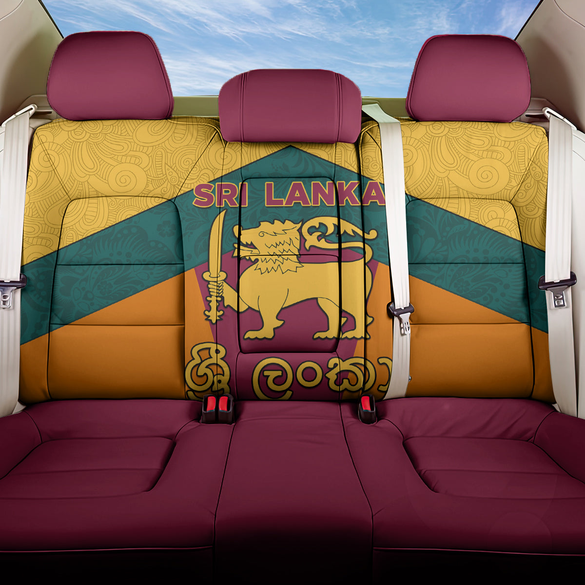 Sri Lanka Independence Day Back Car Seat Cover Golden Lion Sinha Flag Style - Wonder Print Shop