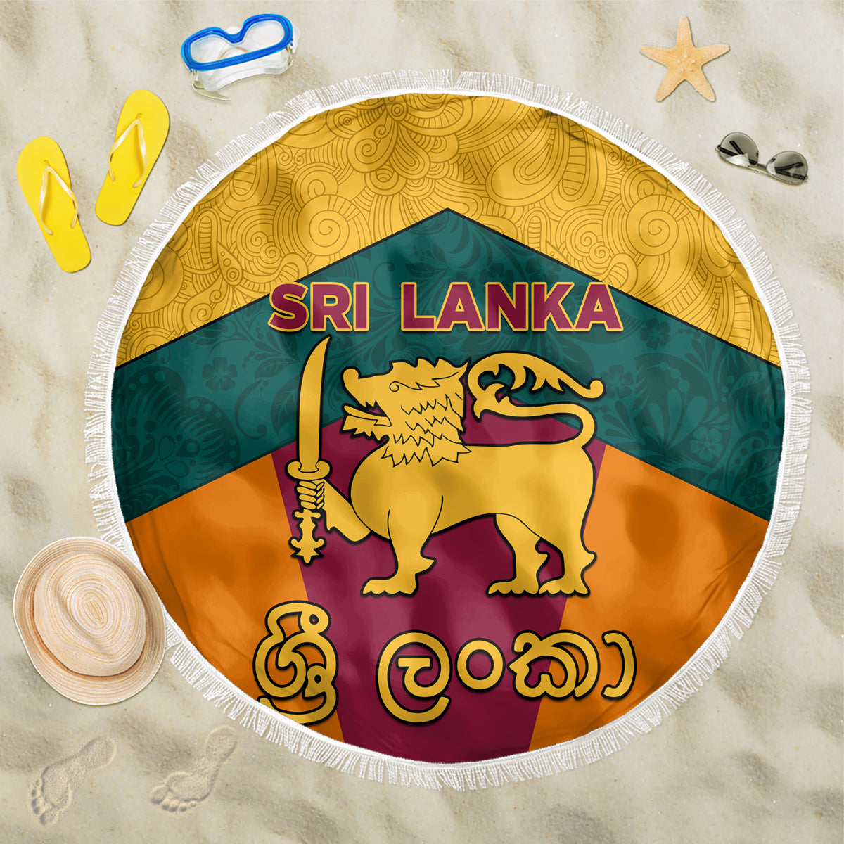 Sri Lanka Independence Day Beach Blanket Golden Lion Sinha Flag Style - Wonder Print Shop