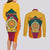 Sri Lanka Independence Day Couples Matching Long Sleeve Bodycon Dress and Long Sleeve Button Shirt Golden Lion Sinha Flag Style - Wonder Print Shop