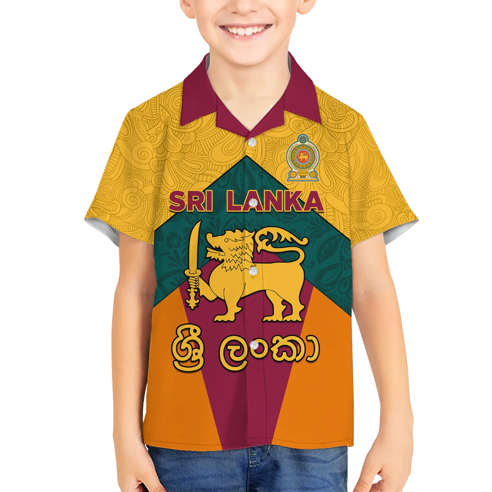 Sri Lanka Independence Day Kid Hawaiian Shirt Golden Lion Sinha Flag Style - Wonder Print Shop