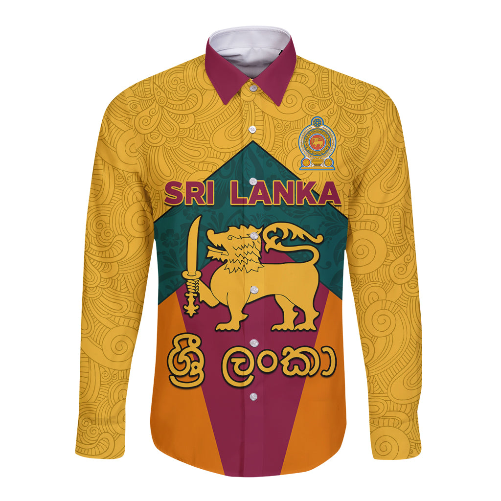 Sri Lanka Independence Day Long Sleeve Button Shirt Golden Lion Sinha Flag Style - Wonder Print Shop