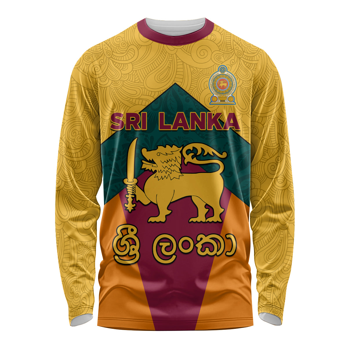 Sri Lanka Independence Day Long Sleeve Shirt Golden Lion Sinha Flag Style - Wonder Print Shop