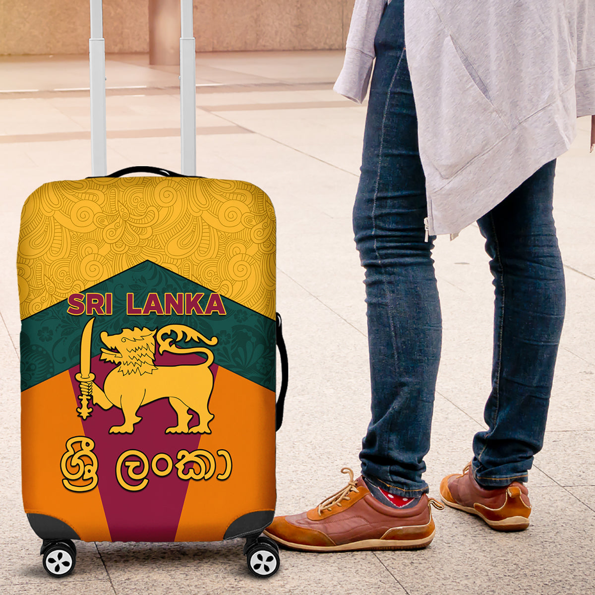 Sri Lanka Independence Day Luggage Cover Golden Lion Sinha Flag Style - Wonder Print Shop